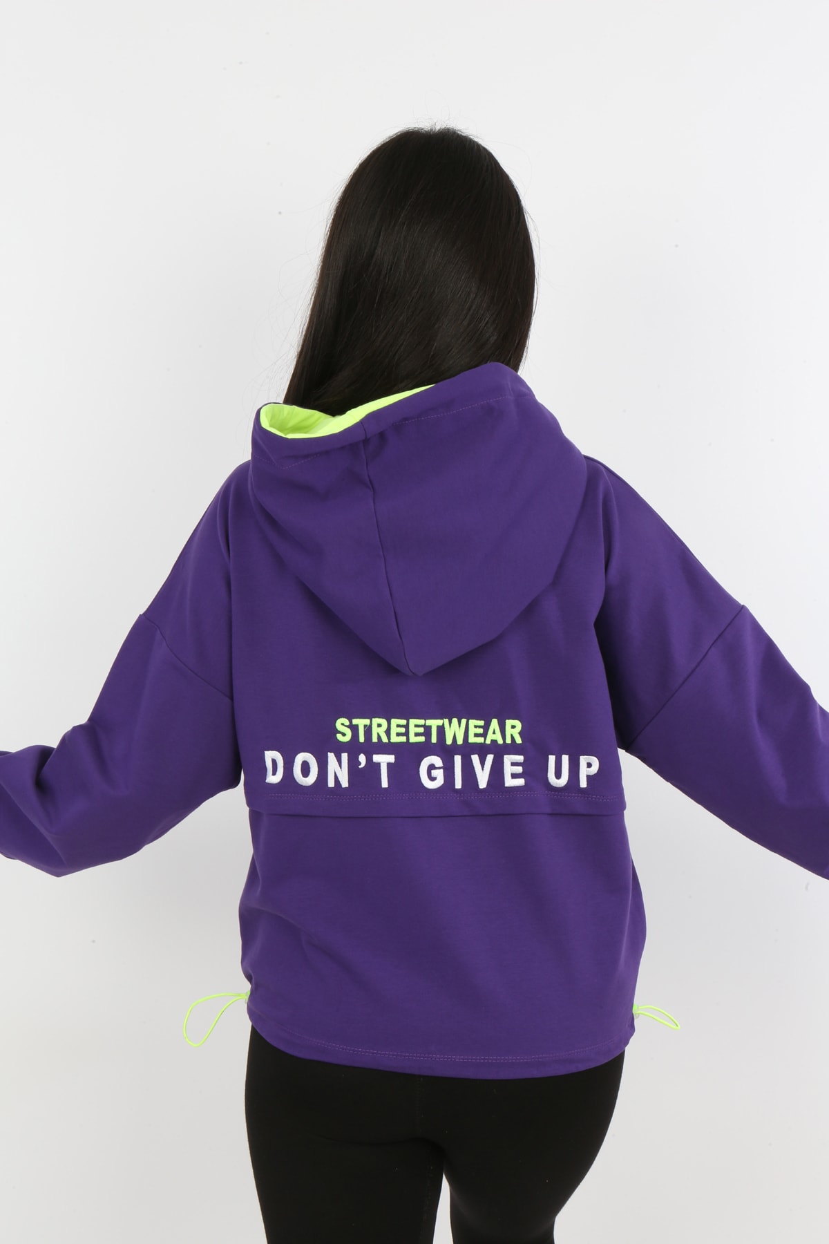 Kız Çocuk Ön ve Arka Nakışlı Fermuarlı Cepli Sweatshirt
