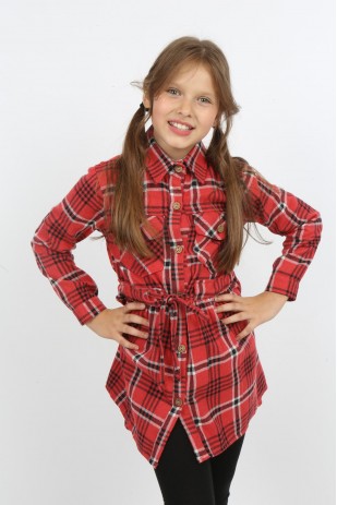 I&k Spoiled Kids Girl's Double Pocket Lumberjack Shirt with Tightened Waist