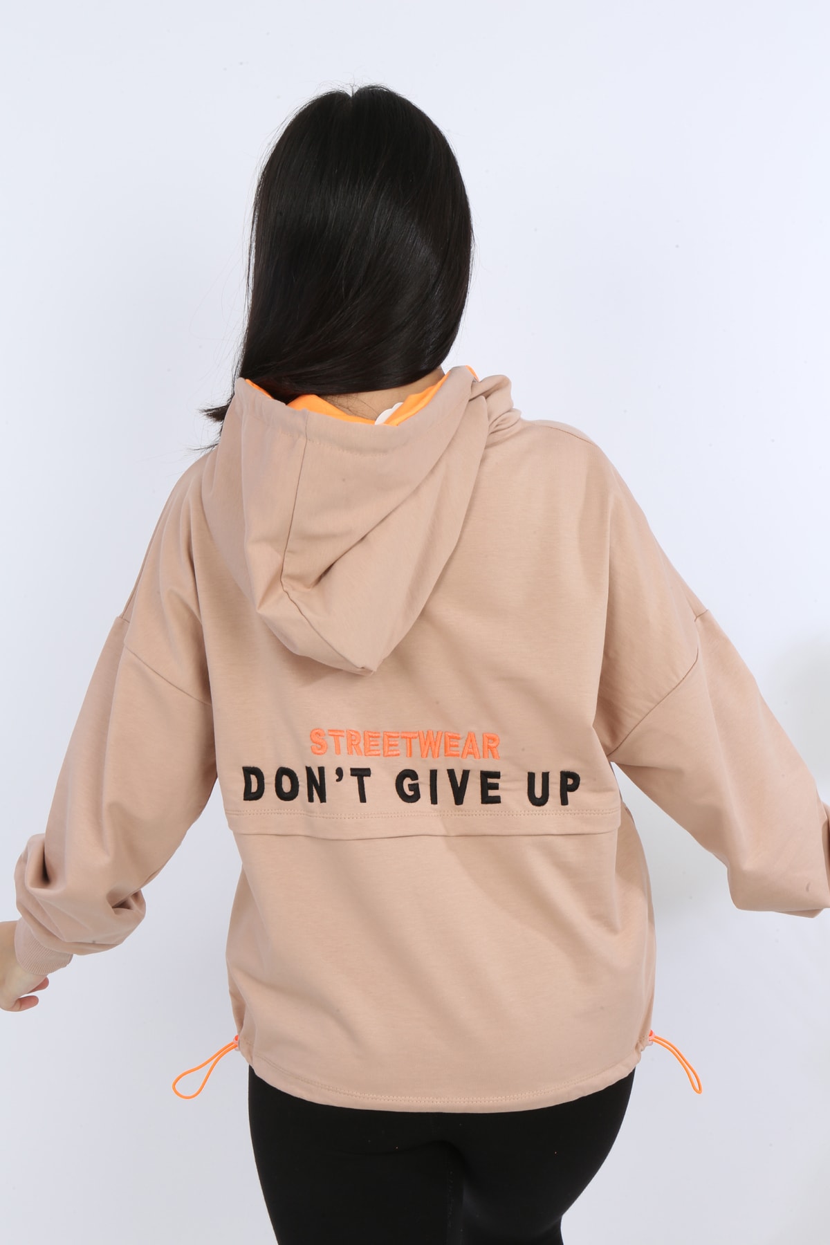 Kız Çocuk Ön Ve Arka Nakışlı Fermuarlı Cepli Sweatshirt