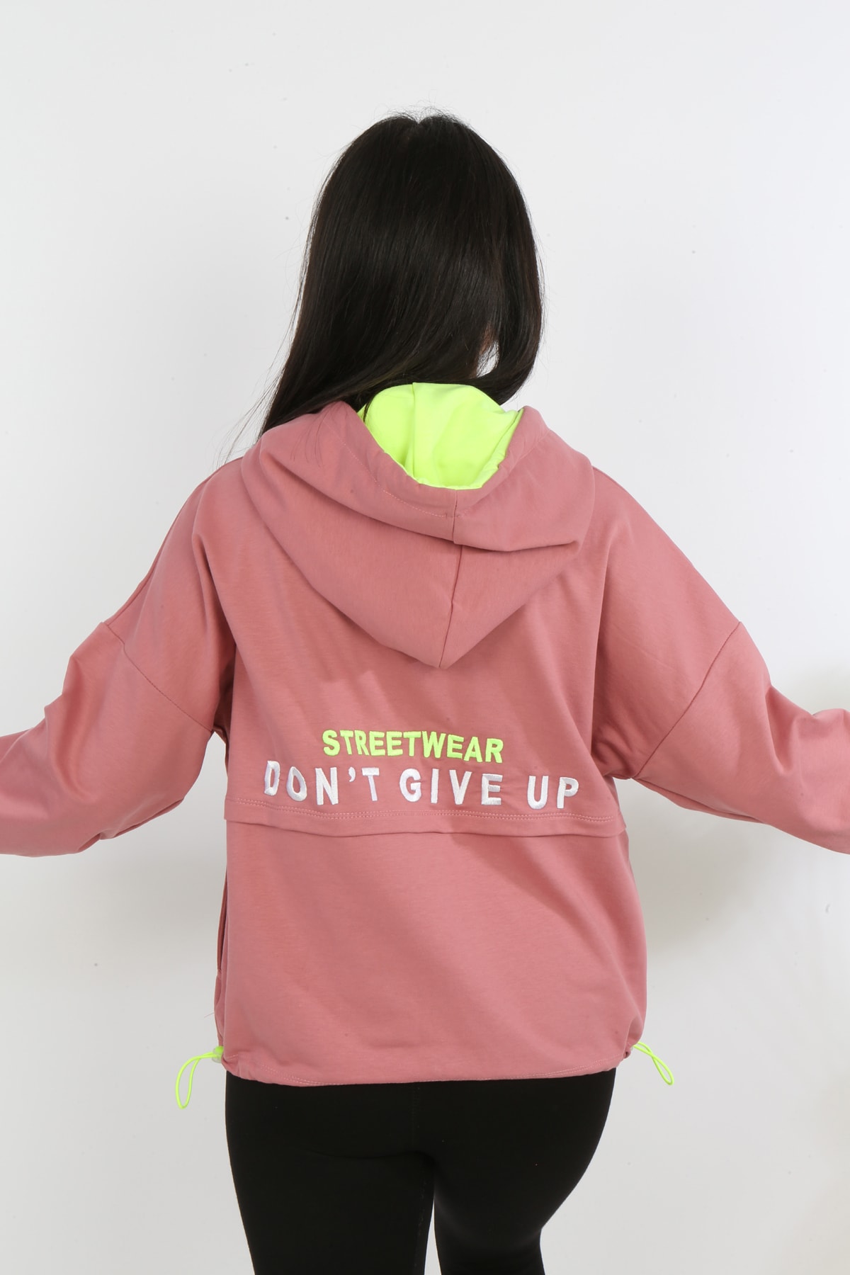 Kız Çocuk Ön Ve Arka Nakışlı Fermuarlı Cepli Sweatshirt