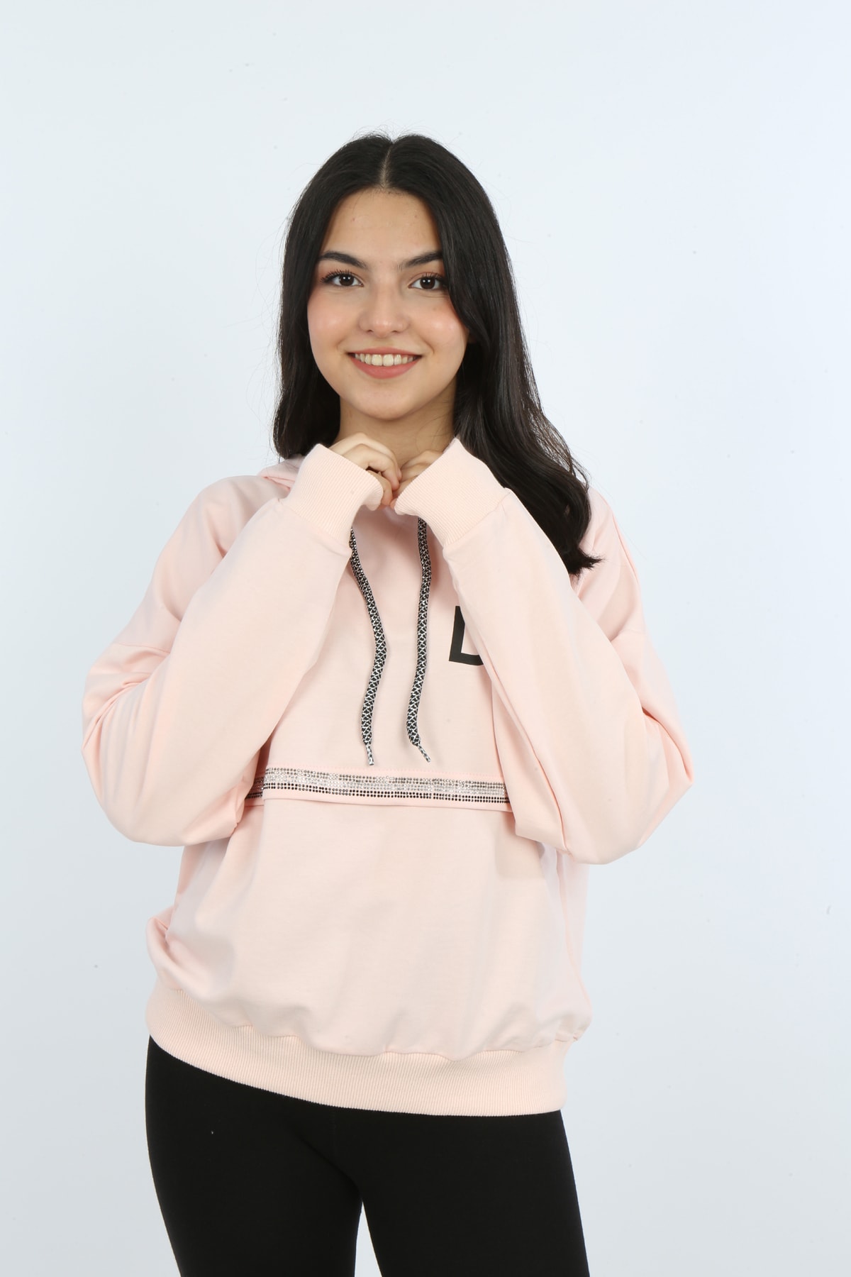 Kız Çocuk Önü Taş Detaylı Baskılı Sweatshirt