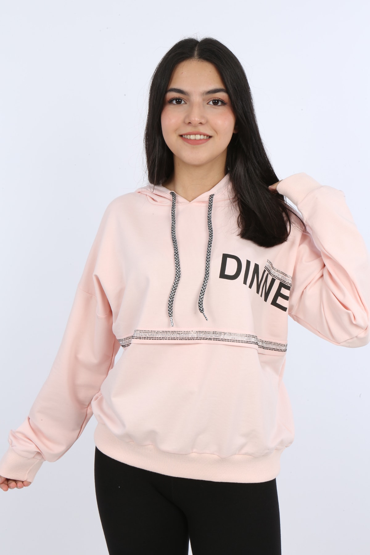 Kız Çocuk Önü Taş Detaylı Baskılı Sweatshirt