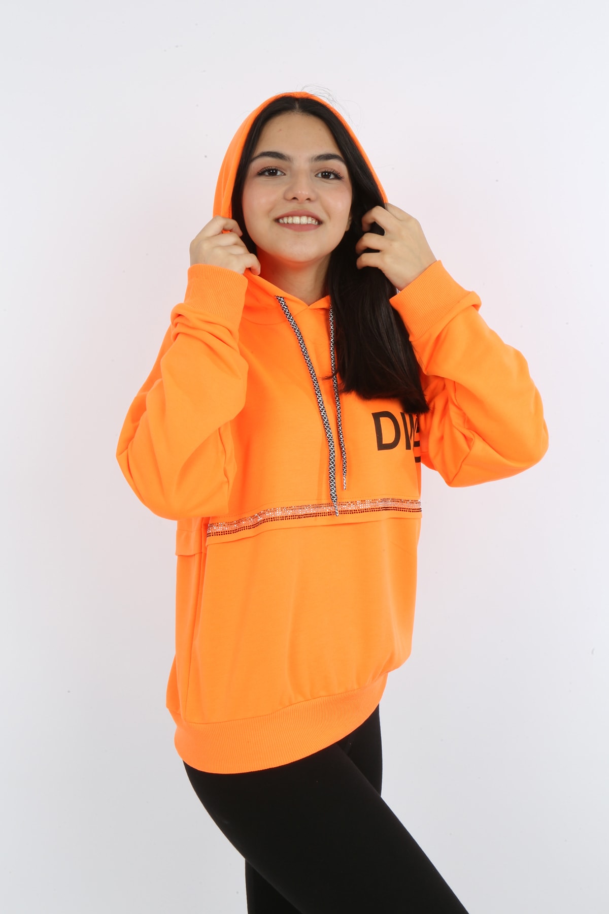 Kız Çocuk Önü Taş Detaylı Baskılı Sweatshirt