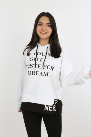 Kız Çocuk Yazı Baskılı Kapüşonlu Sweatshirt