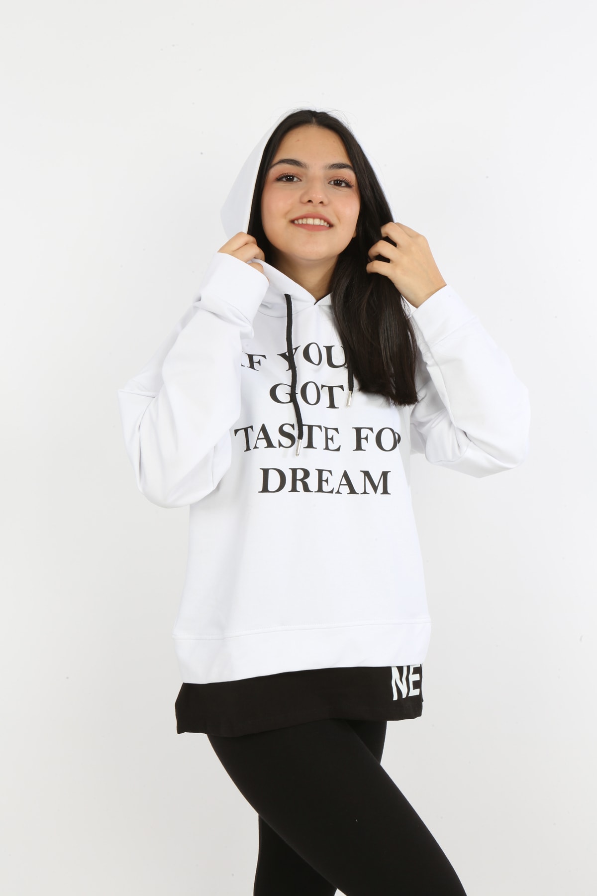 Kız Çocuk Yazı Baskılı Kapüşonlu Sweatshirt