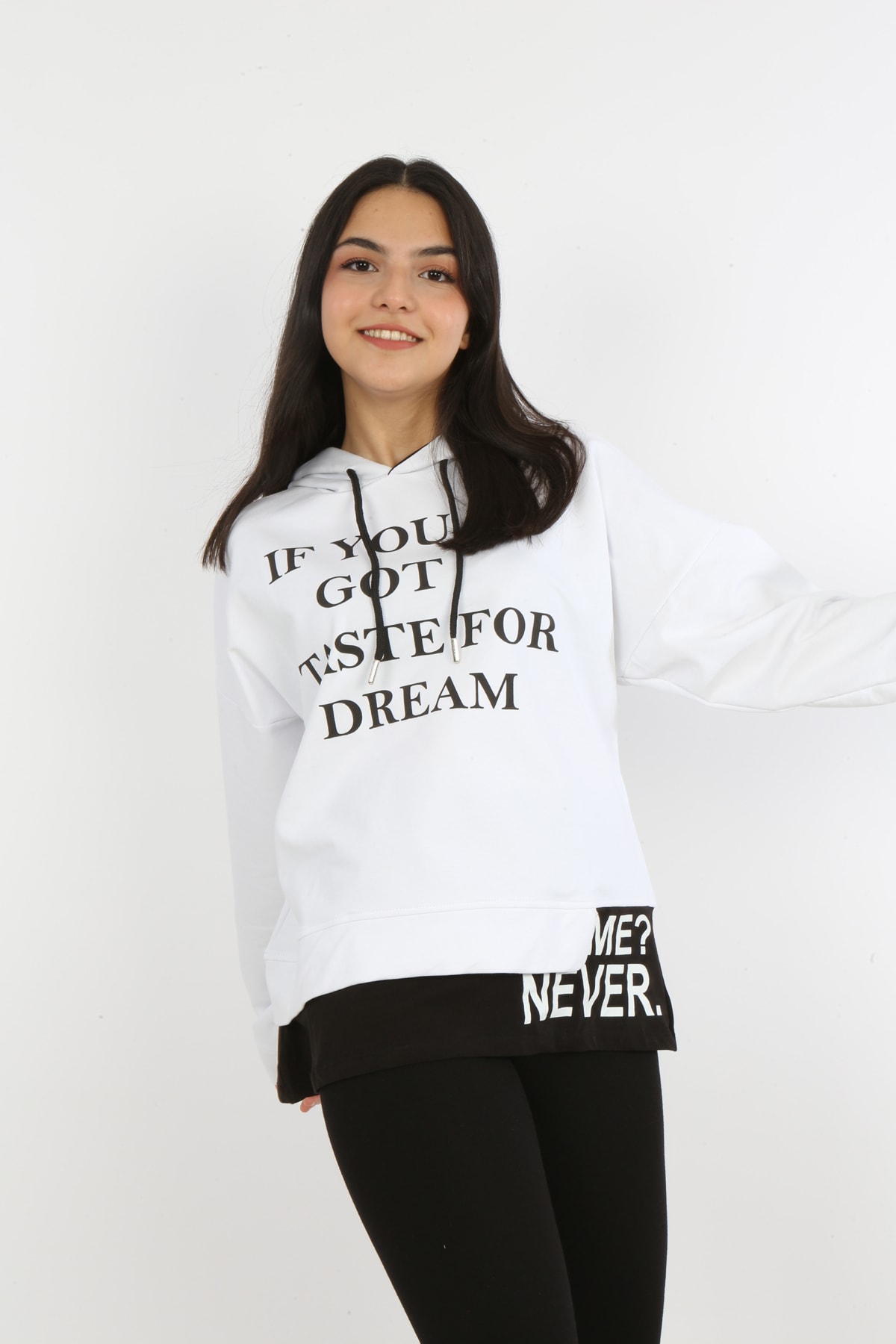 Kız Çocuk Yazı Baskılı Kapüşonlu Sweatshirt