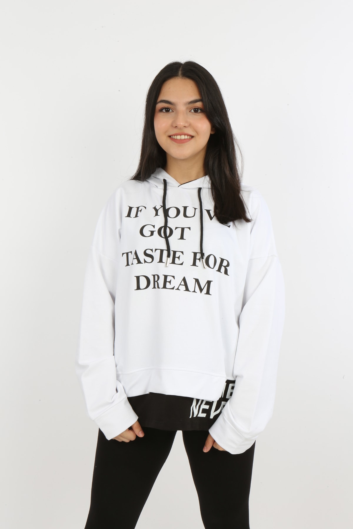 Kız Çocuk Yazı Baskılı Kapüşonlu Sweatshirt
