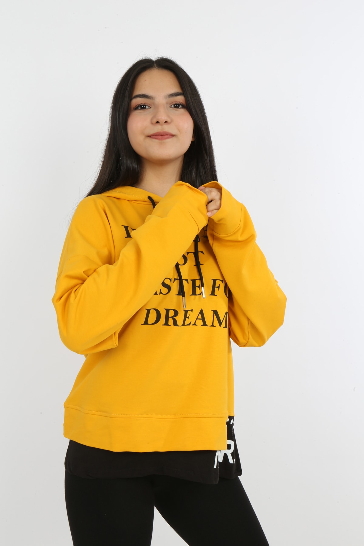 Kız Çocuk Yazı Baskılı Kapüşonlu Sweatshirt