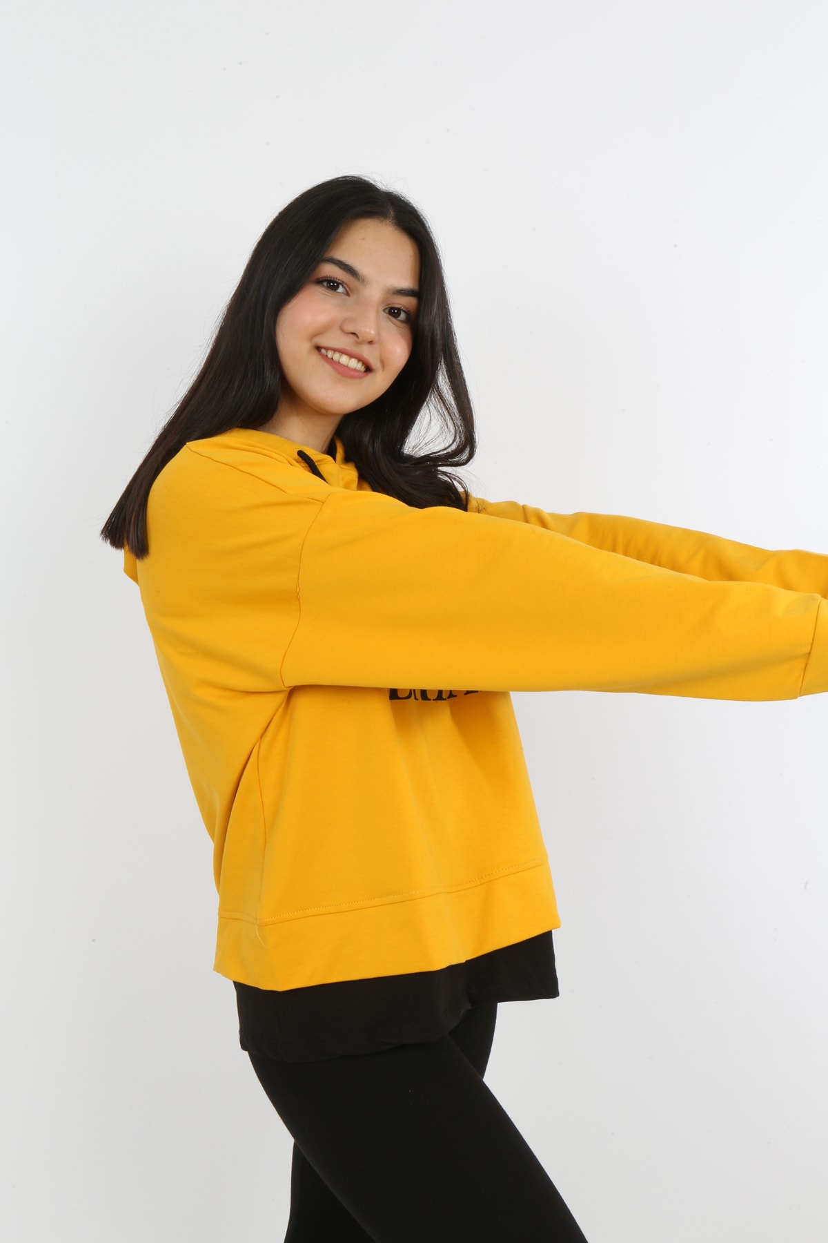 Kız Çocuk Yazı Baskılı Kapüşonlu Sweatshirt