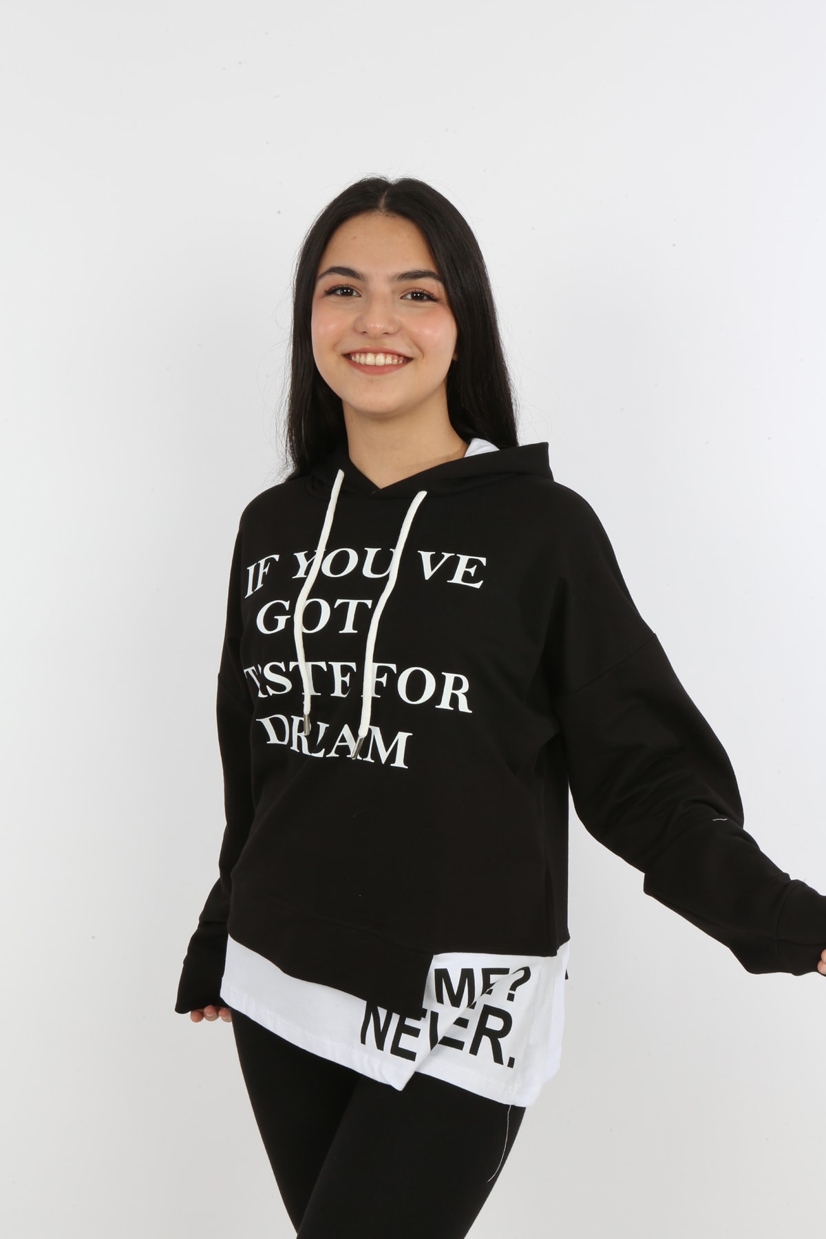 Kız Çocuk Yazı Baskılı Kapüşonlu Sweatshirt