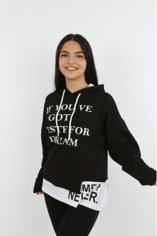 Kız Çocuk Yazı Baskılı Kapüşonlu Sweatshirt