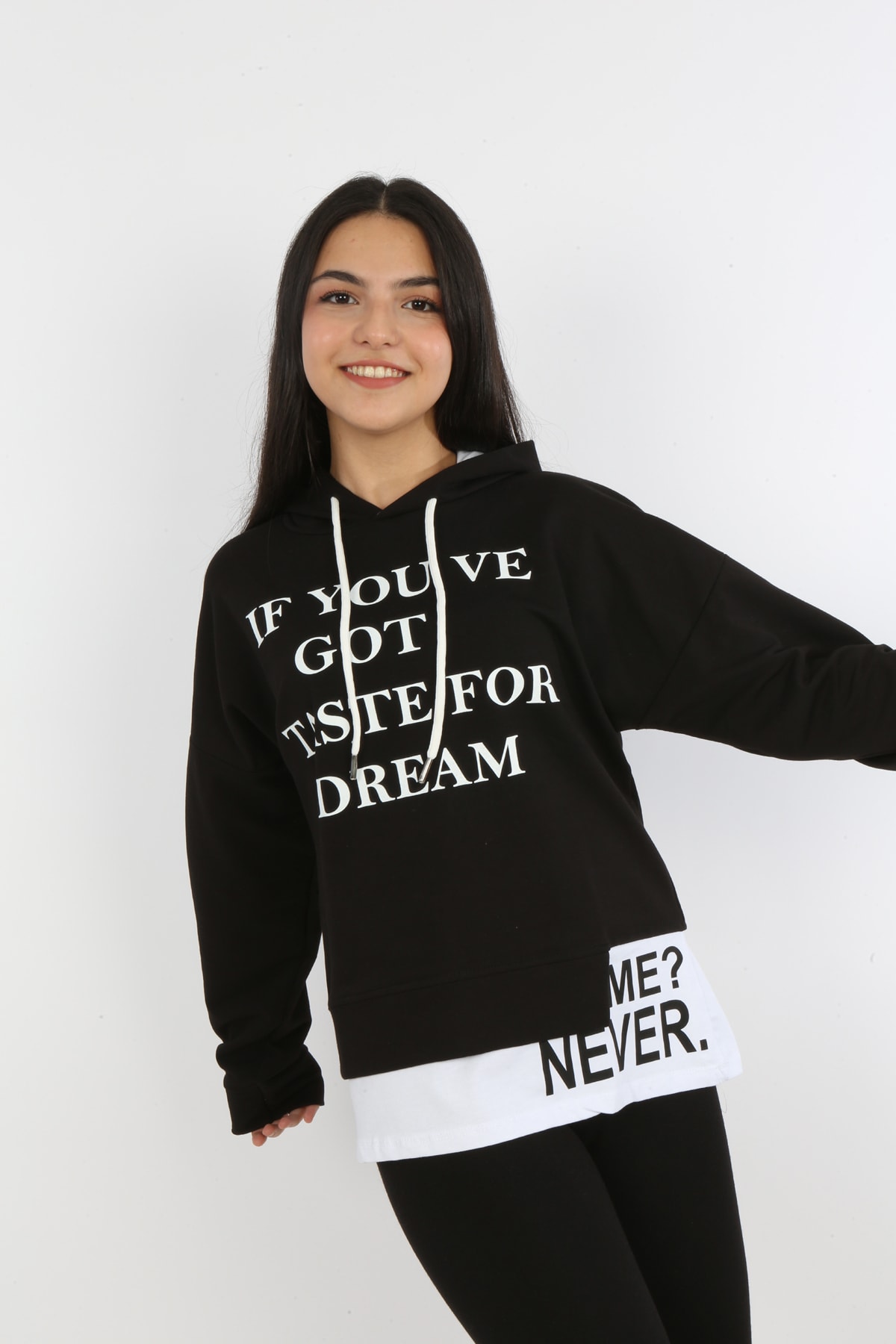 Kız Çocuk Yazı Baskılı Kapüşonlu Sweatshirt