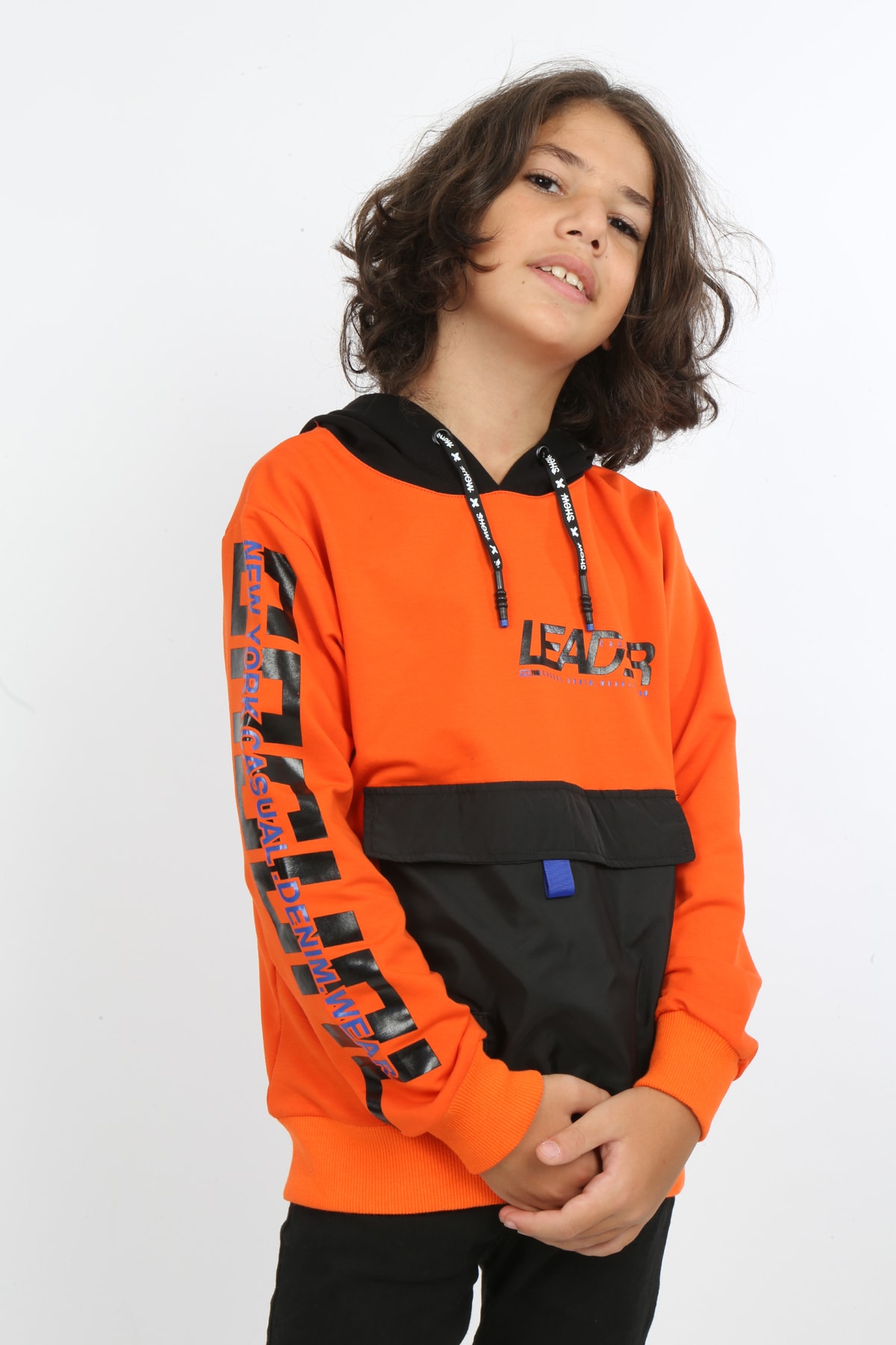 Erkek Çocuk Baskılı Kapüşonlu Cepli Sweatshirt