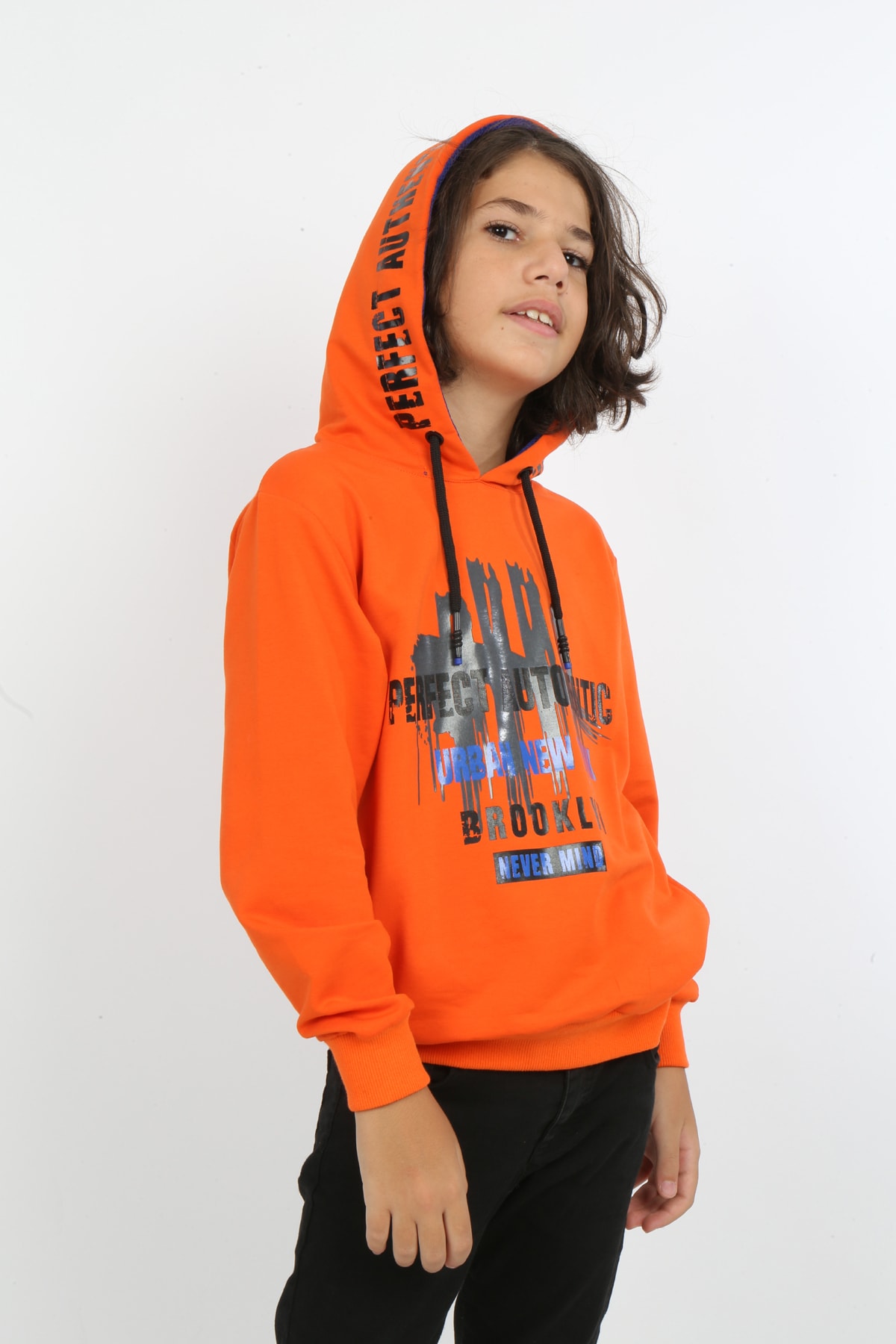 Erkek Çocuk Baskılı Kapüşonlu Cepli Sweatshirt