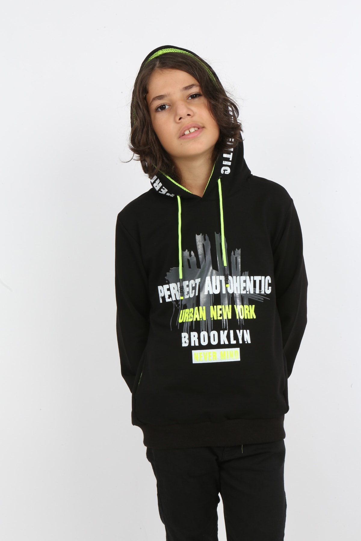Erkek Çocuk Baskılı Kapüşonlu Cepli Sweatshirt