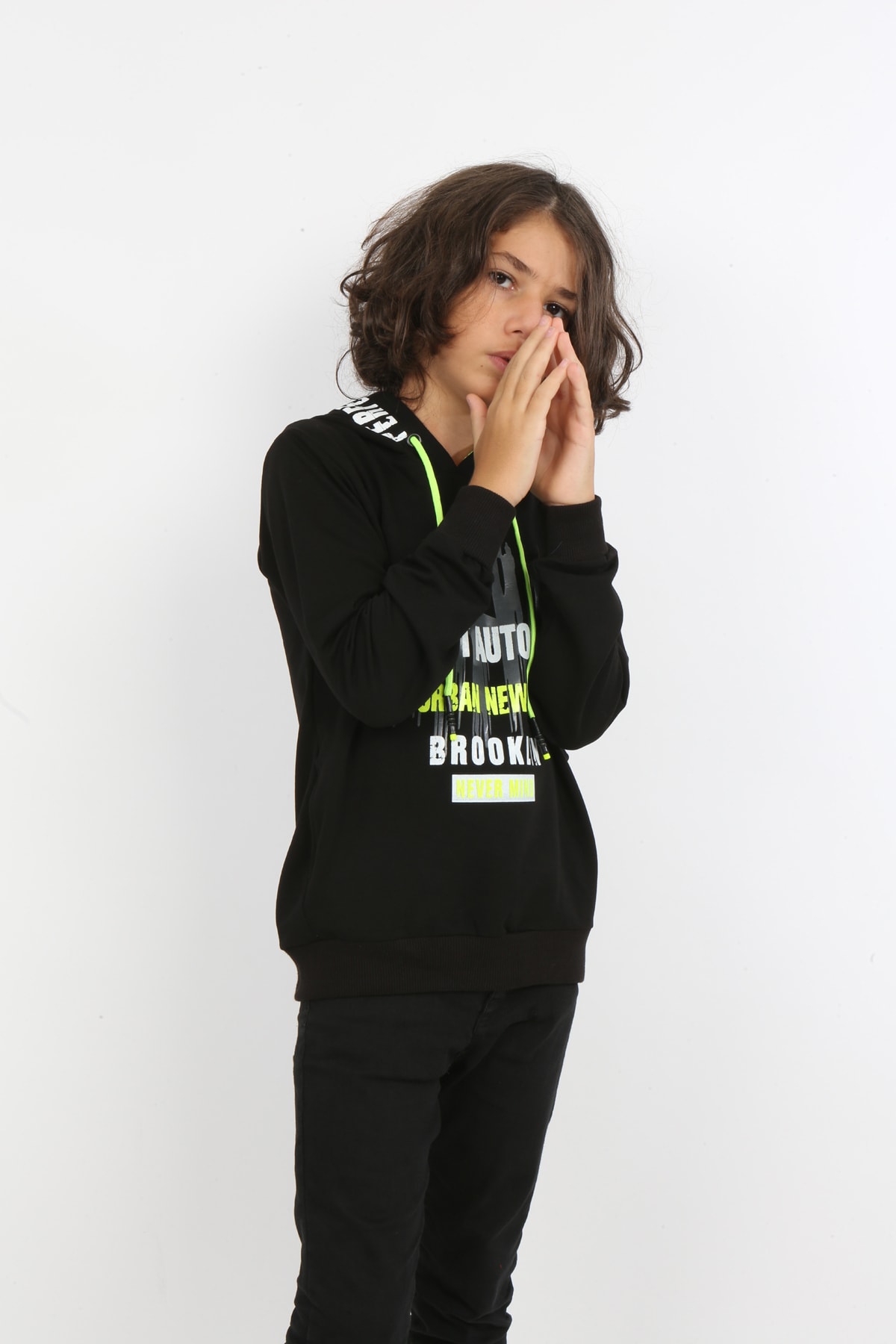 Erkek Çocuk Baskılı Kapüşonlu Cepli Sweatshirt