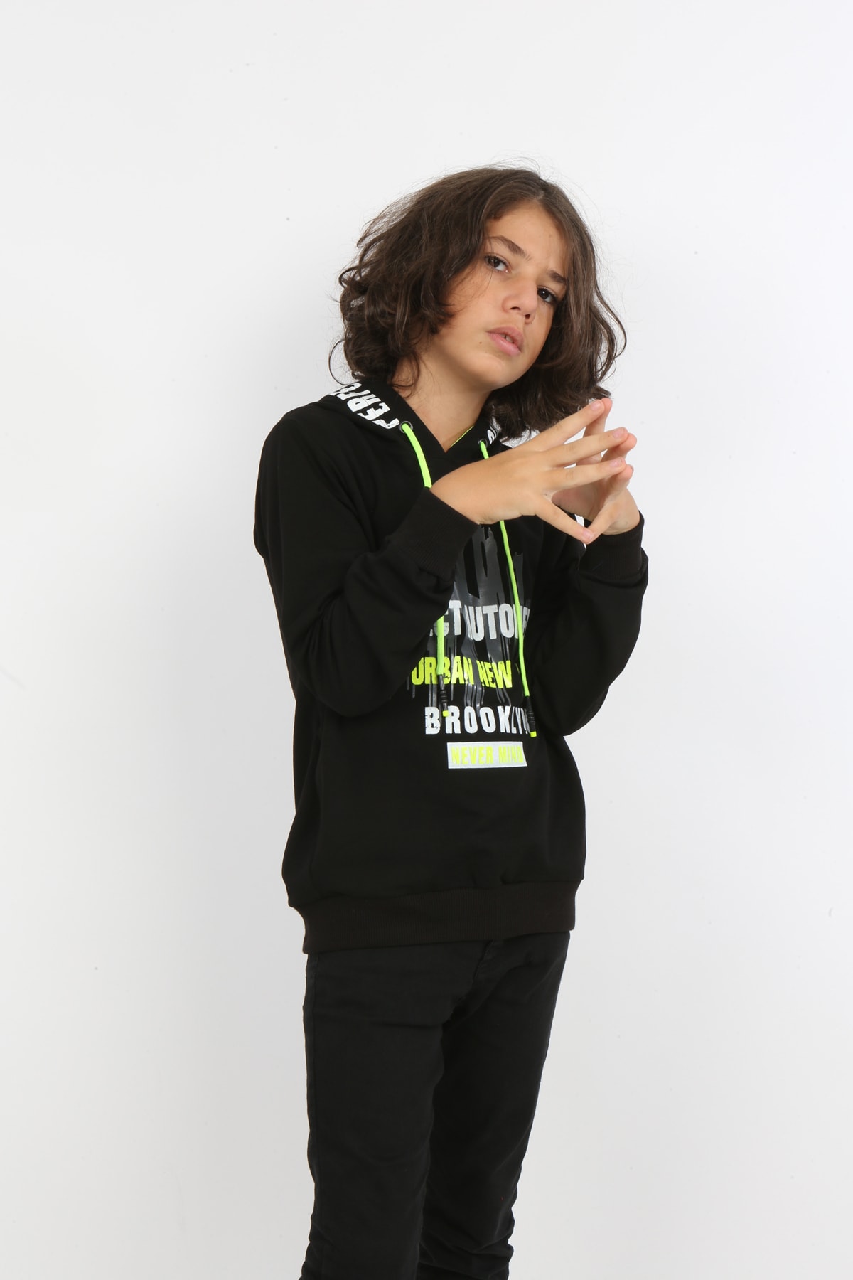 Erkek Çocuk Baskılı Kapüşonlu Cepli Sweatshirt