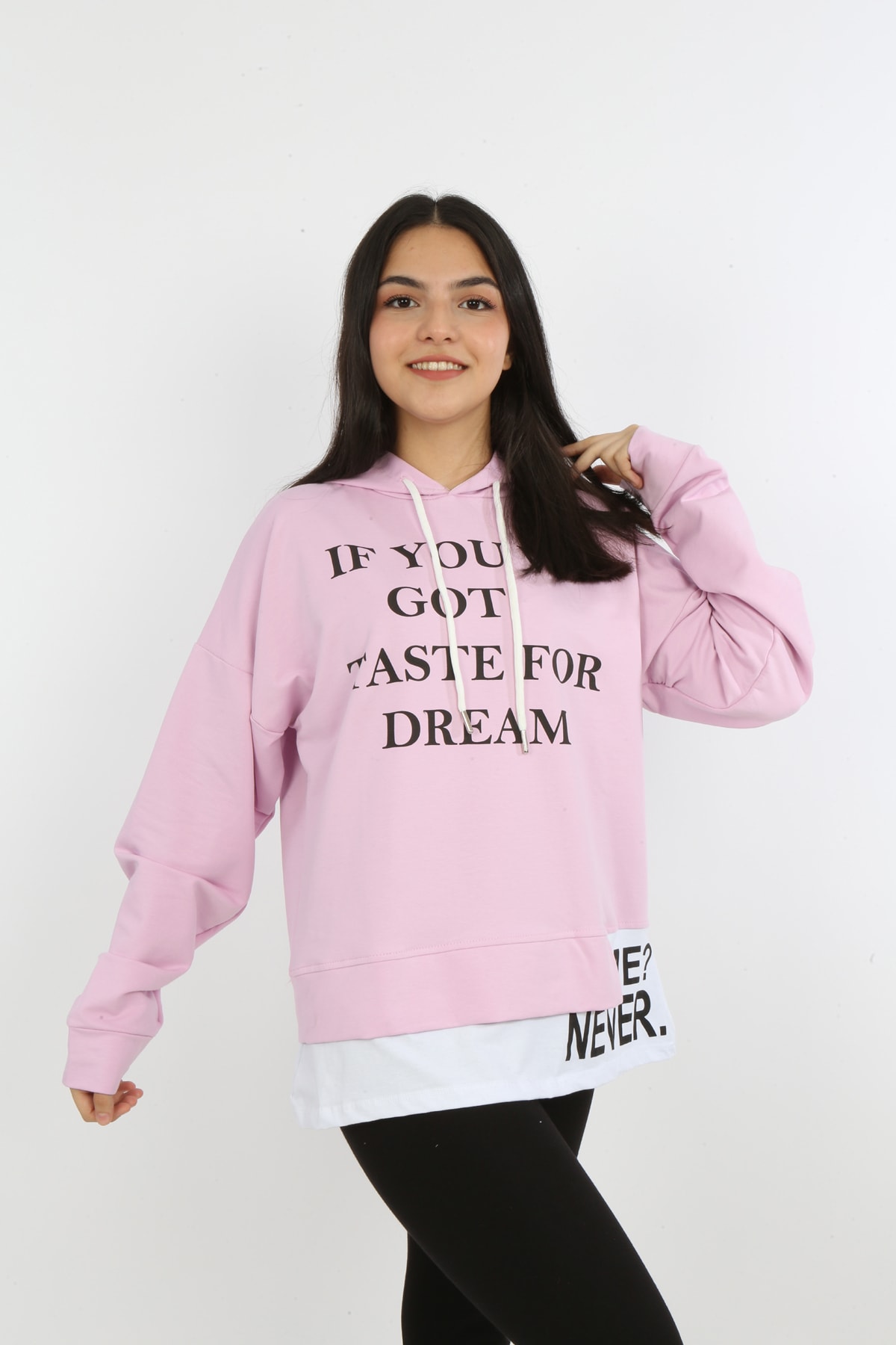 Kız Çocuk Yazı Baskılı Kapüşonlu Sweatshirt