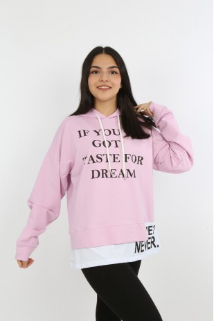 Kız Çocuk Yazı Baskılı Kapüşonlu Sweatshirt
