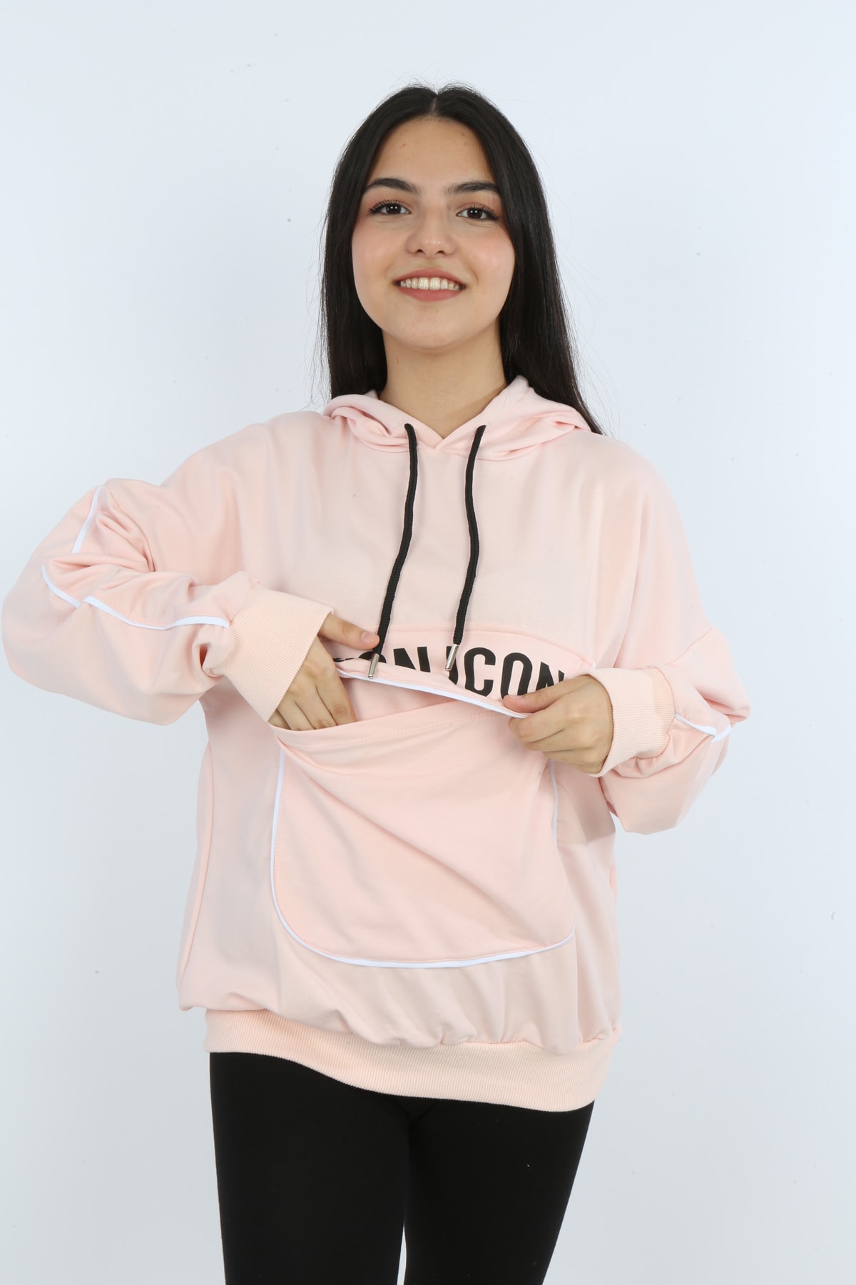Kız Çocuk Yazı Baskılı Kapüşonlu Cepli Sweatshirt