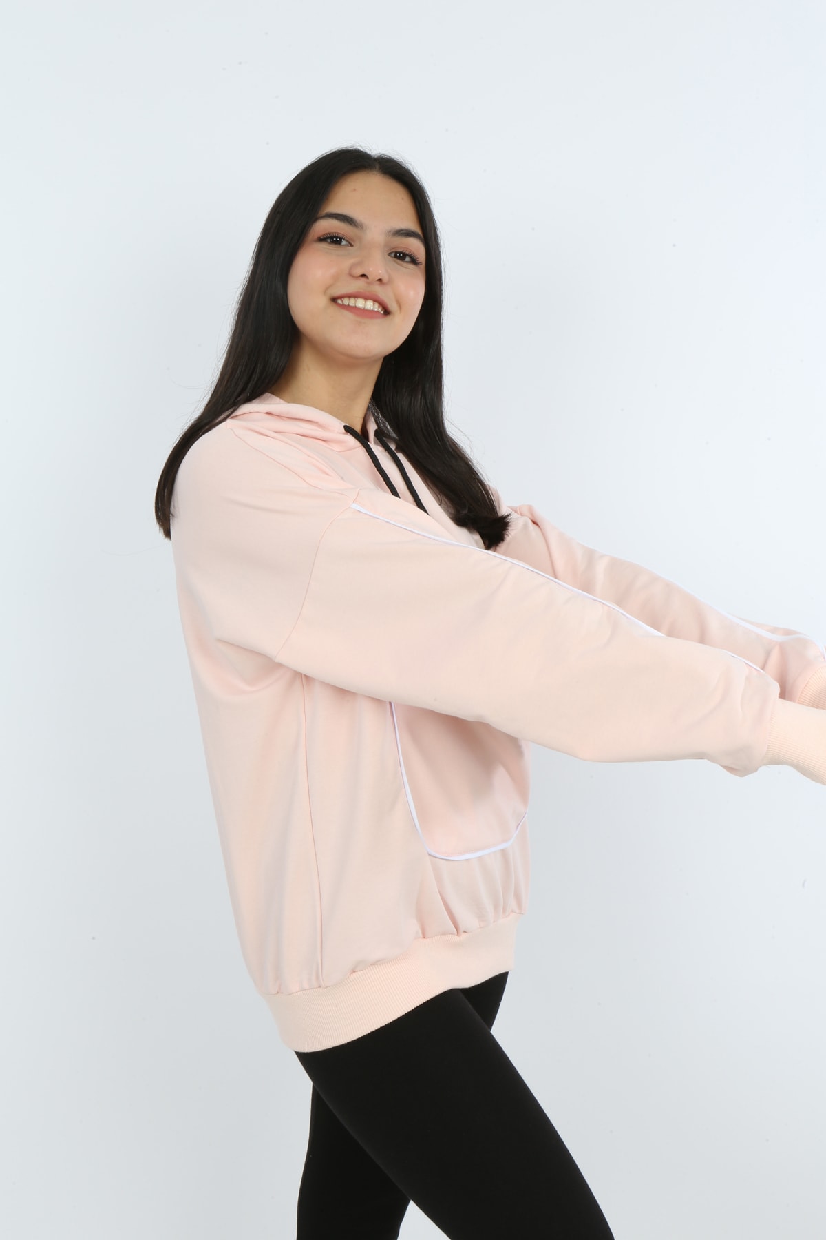 Kız Çocuk Yazı Baskılı Kapüşonlu Cepli Sweatshirt
