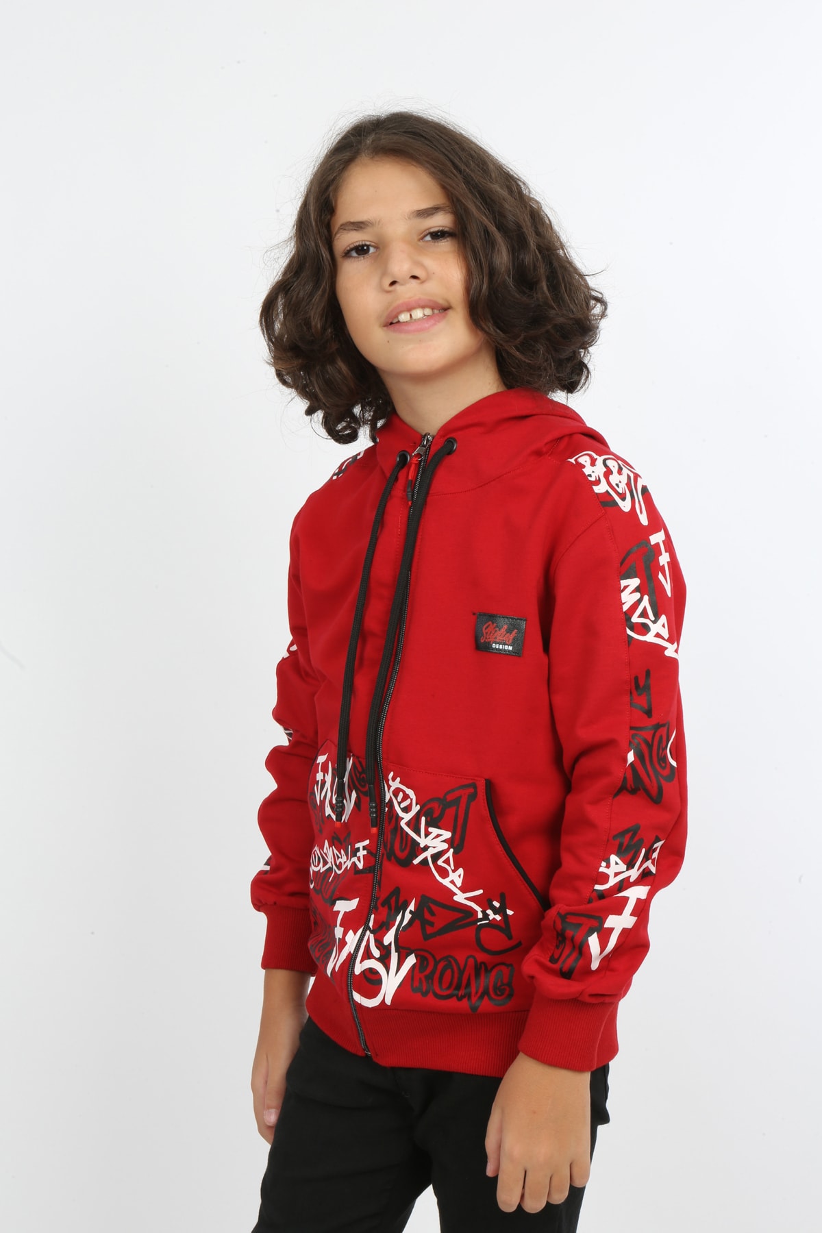 Erkek Çocuk Ön Ve Arka Baskılı Kapüşonlu Cepli Fermuarlı Sweatshirt