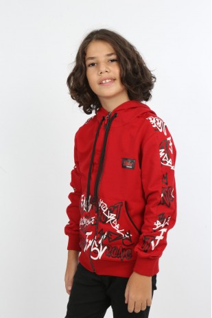 Толстовка на молнии с карманами и капюшоном с принтом спереди и сзади для мальчиков