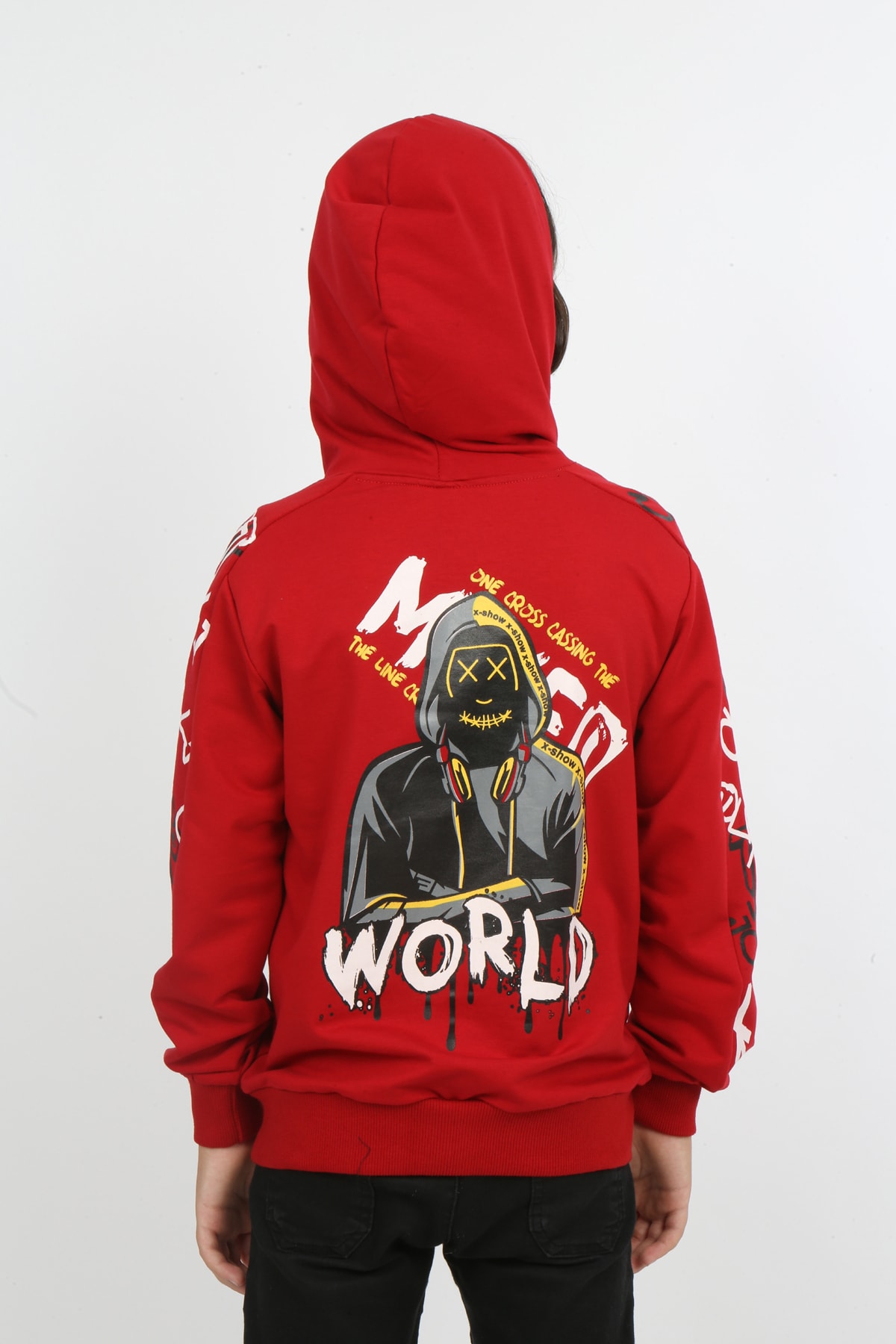 Erkek Çocuk Ön Ve Arka Baskılı Kapüşonlu Cepli Fermuarlı Sweatshirt