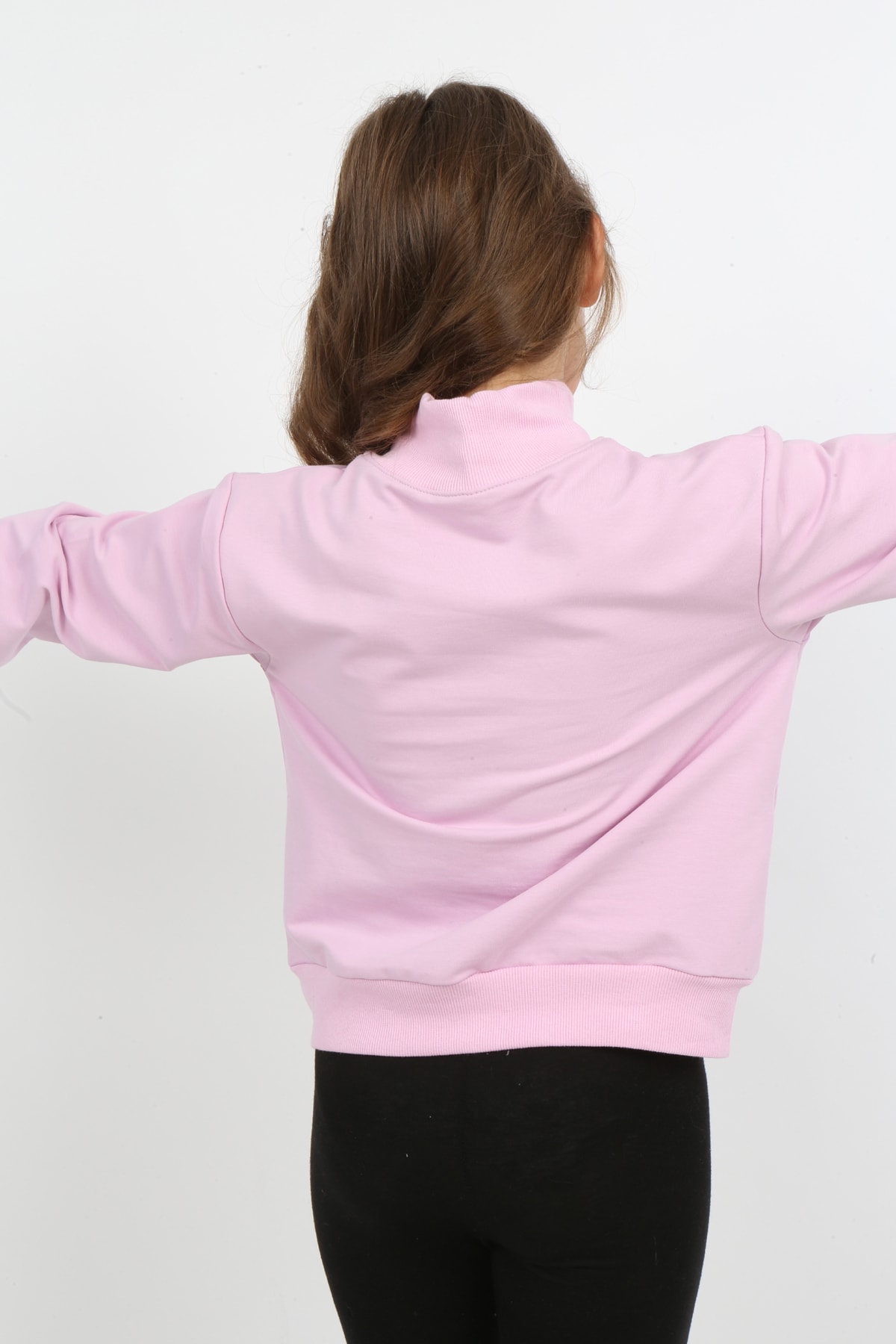 Kız Çocuk Ön Den Yarım Fermuarlı Baskılı Sweatshirt