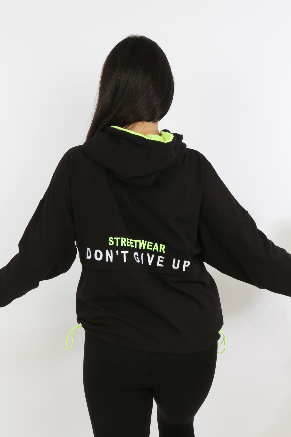 Kız Çocuk Ön Ve Arka Nakışlı Fermuarlı Cepli Sweatshirt
