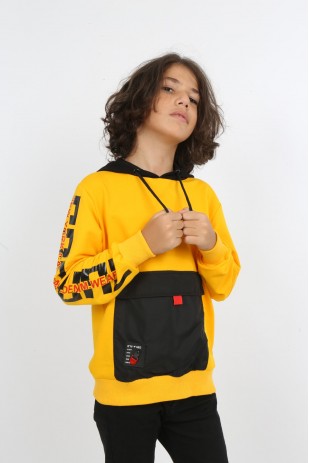 Толстовка с капюшоном и карманом с принтом для мальчика