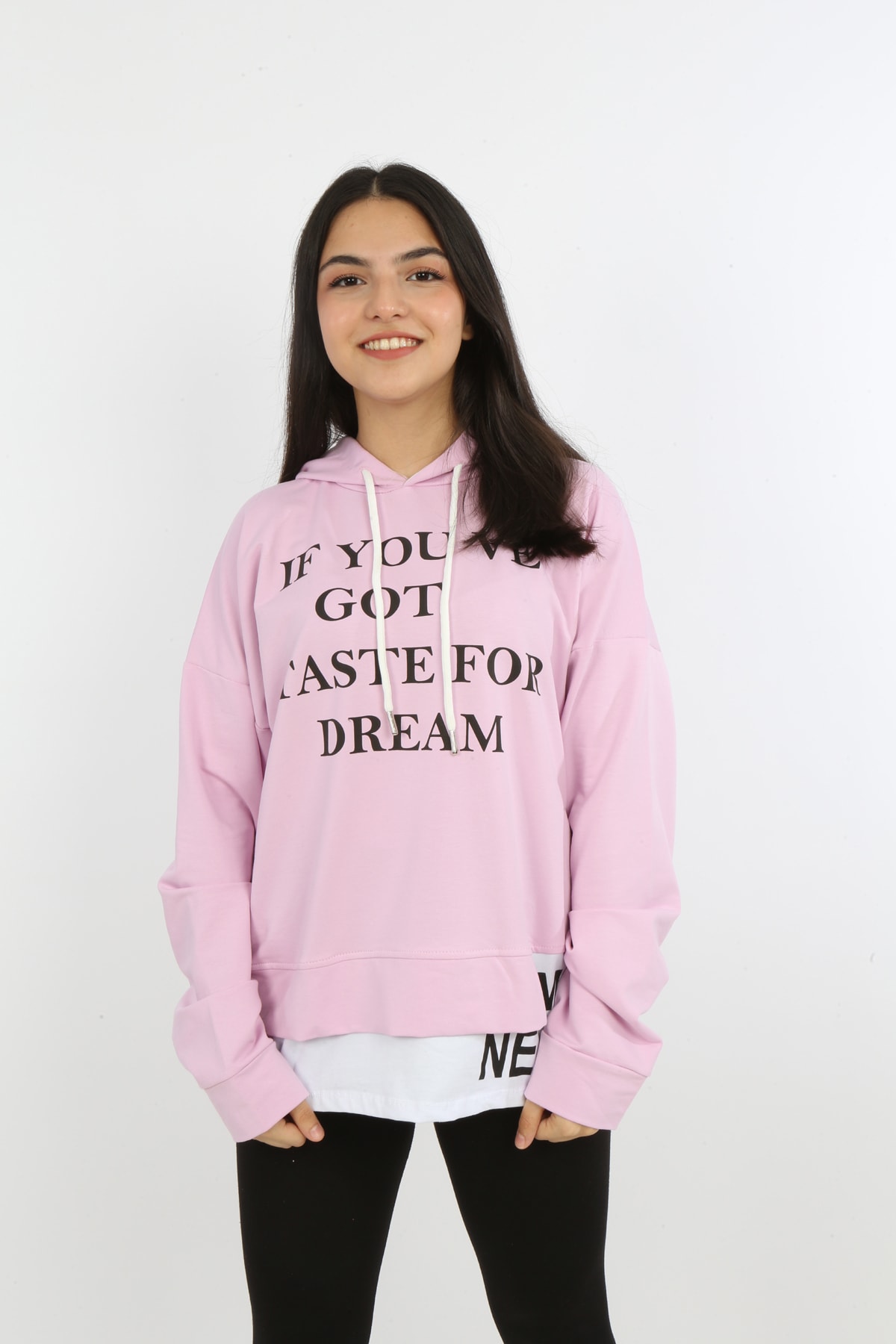 Kız Çocuk Yazı Baskılı Kapüşonlu Sweatshirt