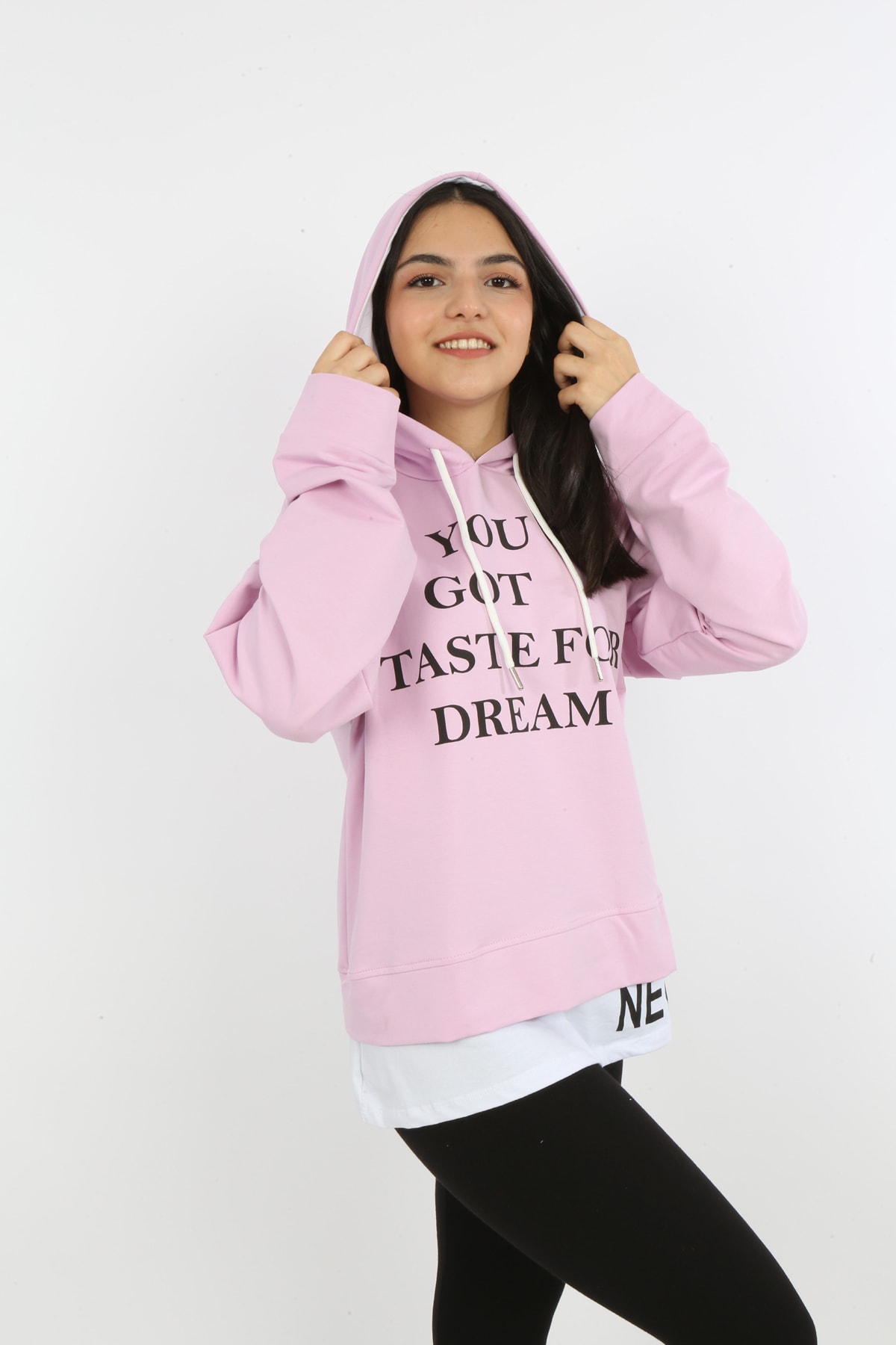 Kız Çocuk Yazı Baskılı Kapüşonlu Sweatshirt