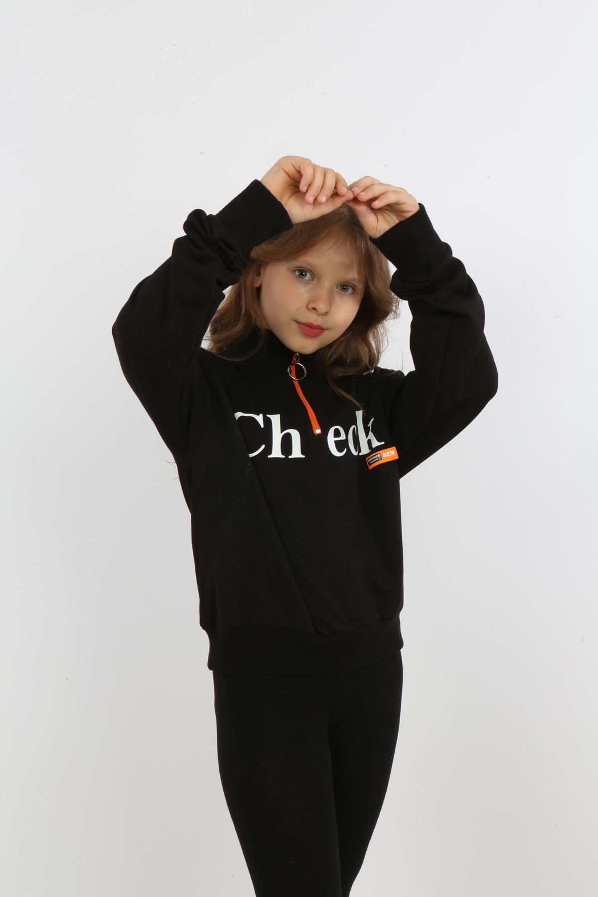 Kız Çocuk Ön Den Yarım Fermuarlı Baskılı Sweatshirt