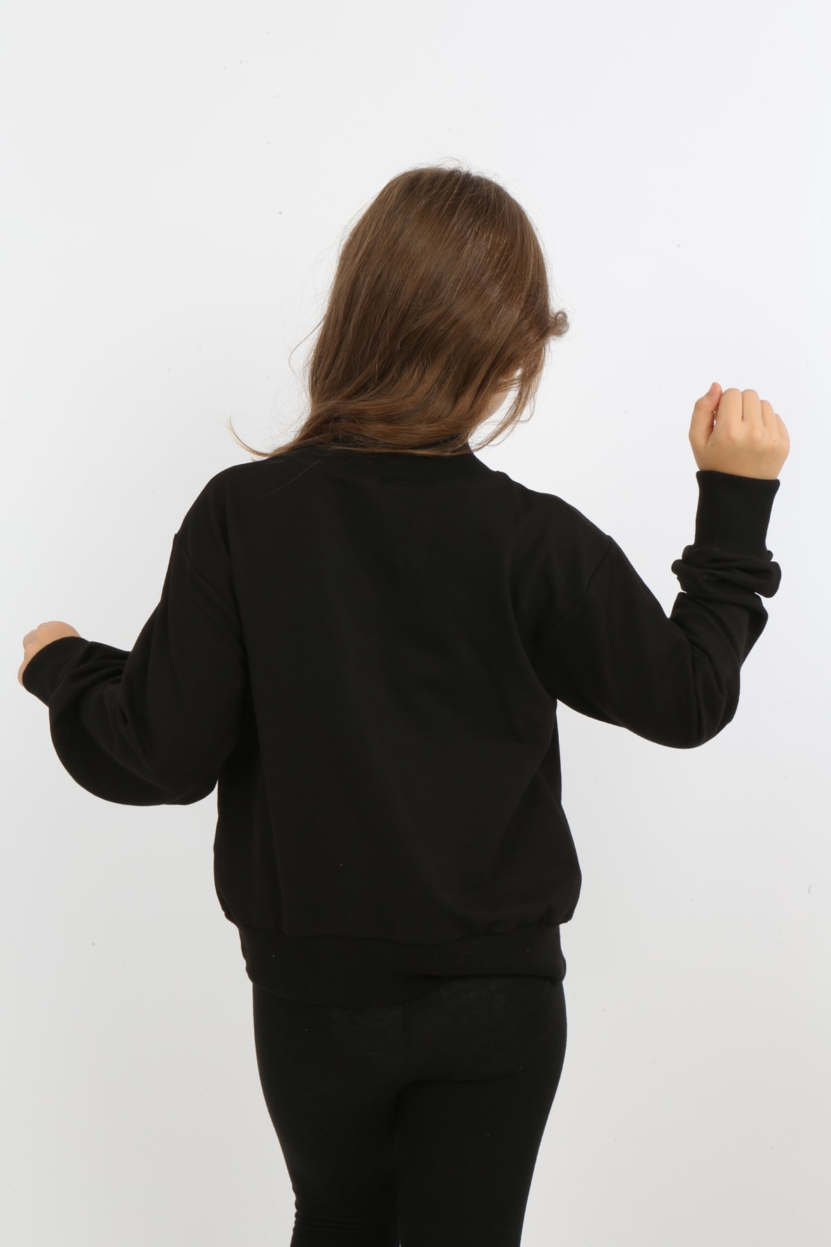 Kız Çocuk Ön Den Yarım Fermuarlı Baskılı Sweatshirt