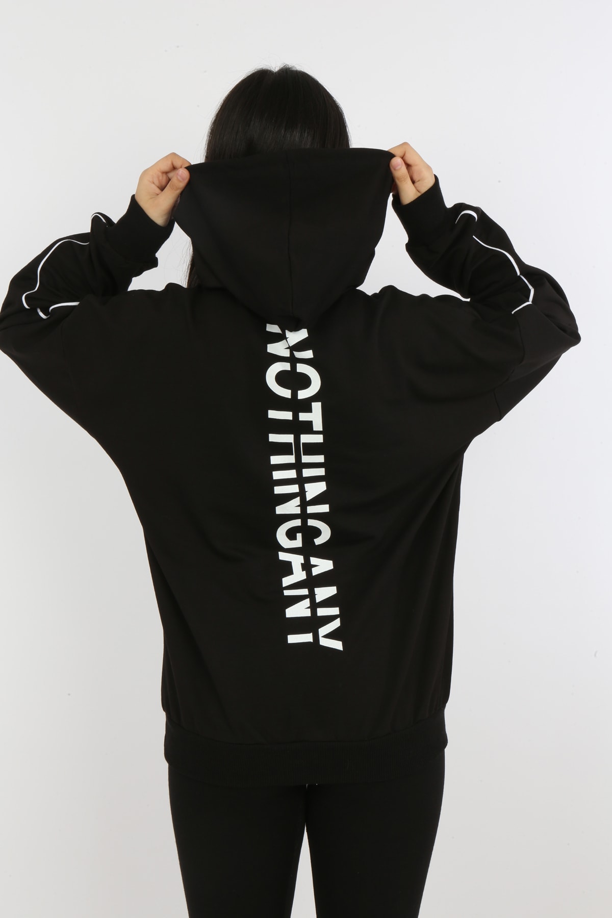 Kız Çocuk Yazı Baskılı Kapüşonlu Cepli Sweatshirt