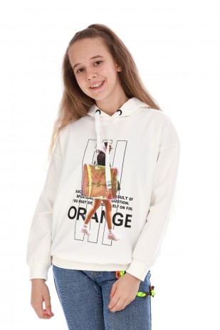 Kız Çocuk Baskılı Kapüşonlu Sweatshirt