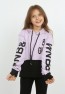 Kız Çocuk Göbek Üstü Çif Renkli Kapüşonlu Baskılı Sweatshirt