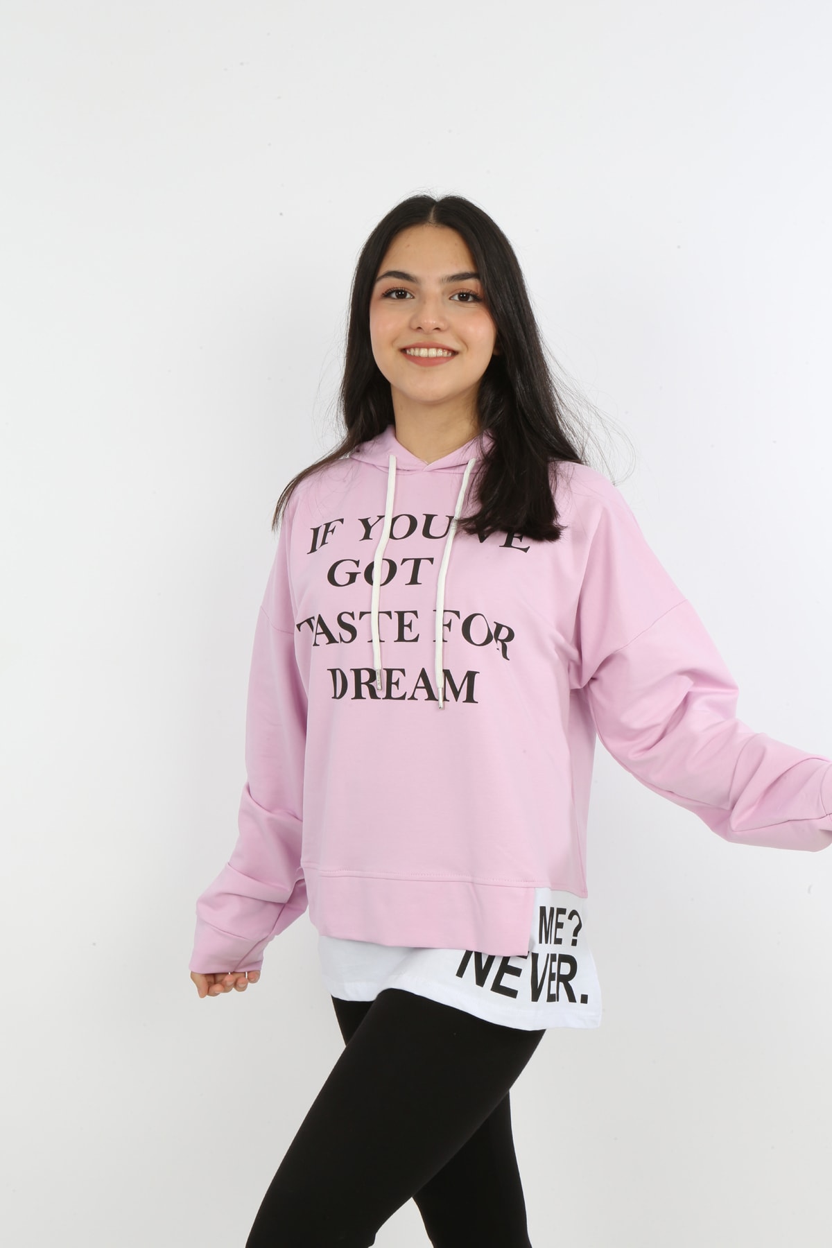 Kız Çocuk Yazı Baskılı Kapüşonlu Sweatshirt
