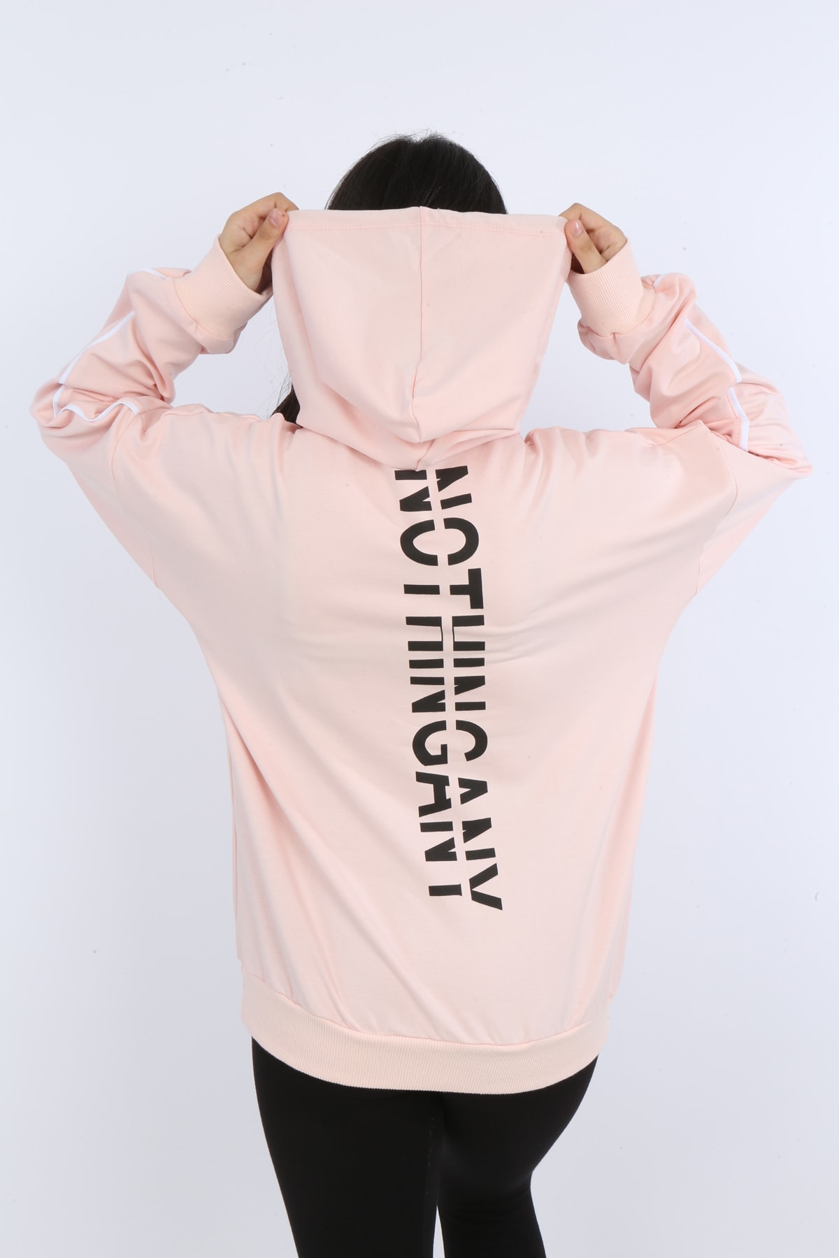 Kız Çocuk Yazı Baskılı Kapüşonlu Cepli Sweatshirt