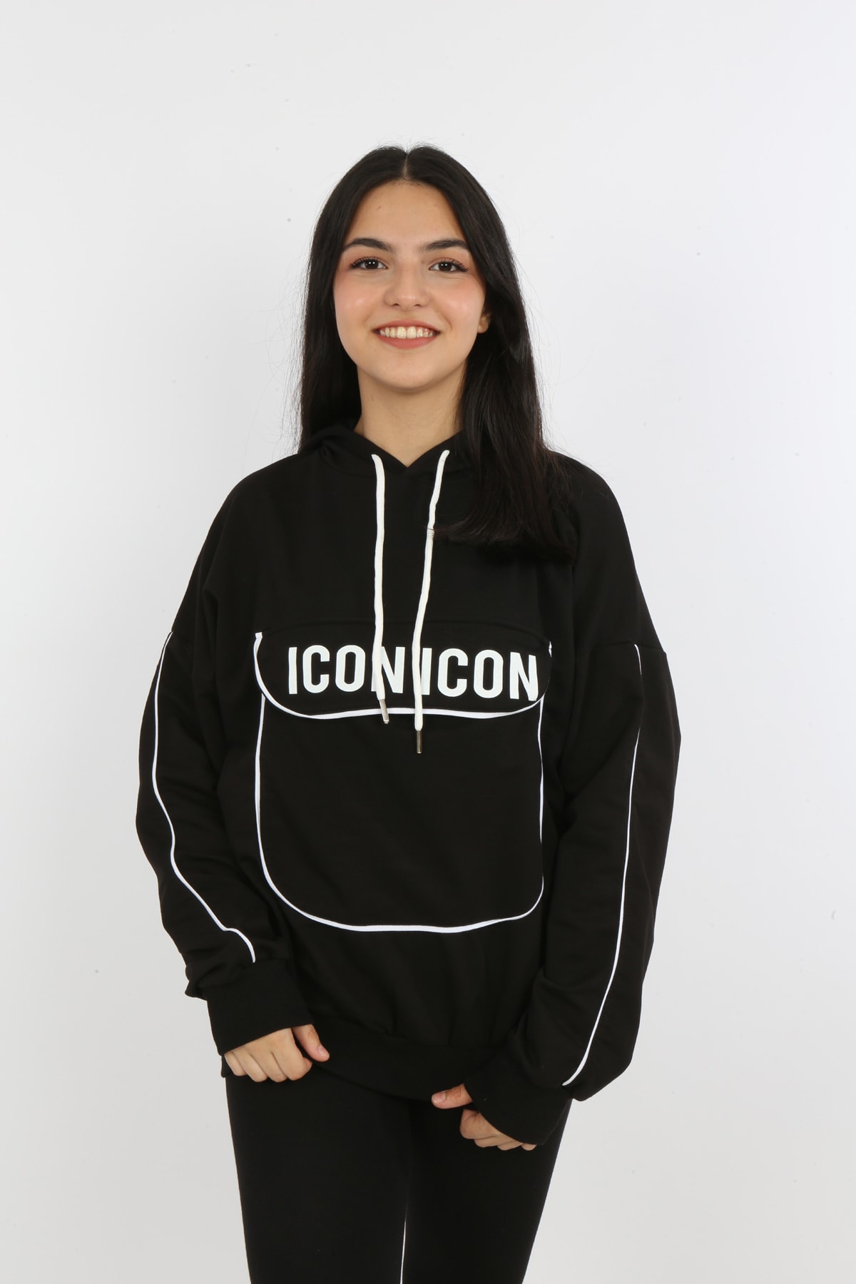 Kız Çocuk Yazı Baskılı Kapüşonlu Cepli Sweatshirt
