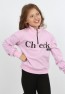 Kız Çocuk Ön Den Yarım Fermuarlı Baskılı Sweatshirt