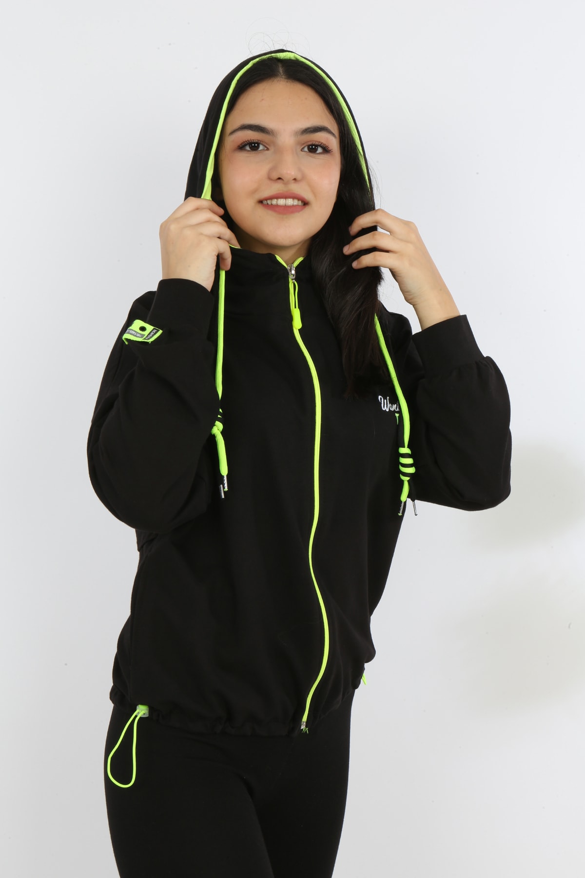 Kız Çocuk Ön Ve Arka Nakışlı Fermuarlı Cepli Sweatshirt