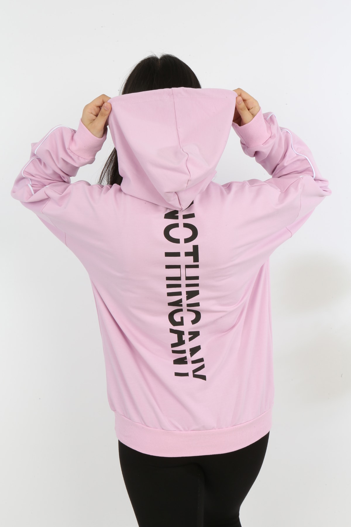Kız Çocuk Yazı Baskılı Kapüşonlu Cepli Sweatshirt