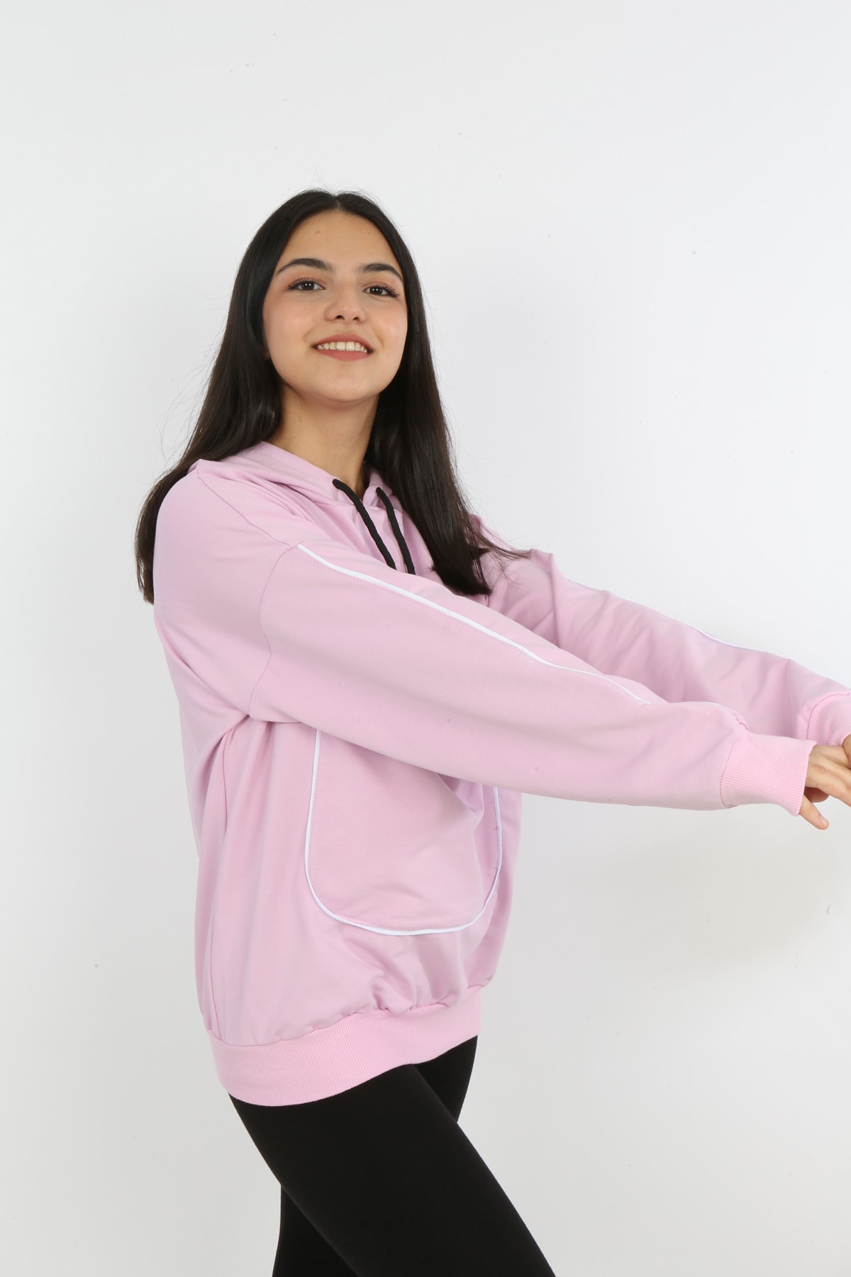Kız Çocuk Yazı Baskılı Kapüşonlu Cepli Sweatshirt
