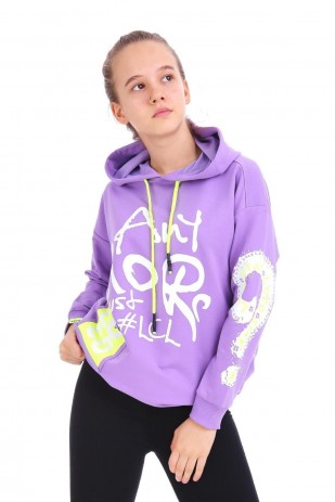 Kız Çocuk Baskılı Kapüşonlu Sweatshirt