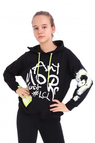 Kız Çocuk Baskılı Kapüşonlu Sweatshirt