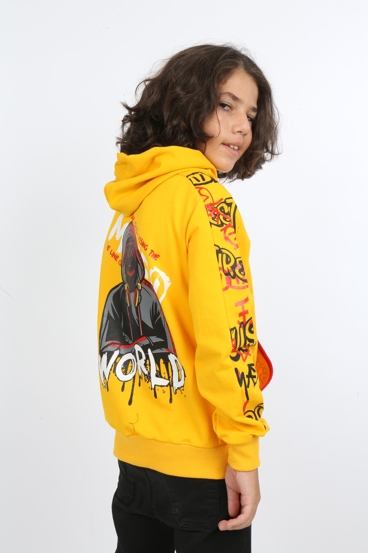 Erkek Çocuk Ön Ve Arka Baskılı Kapüşonlu Cepli Fermuarlı Sweatshirt