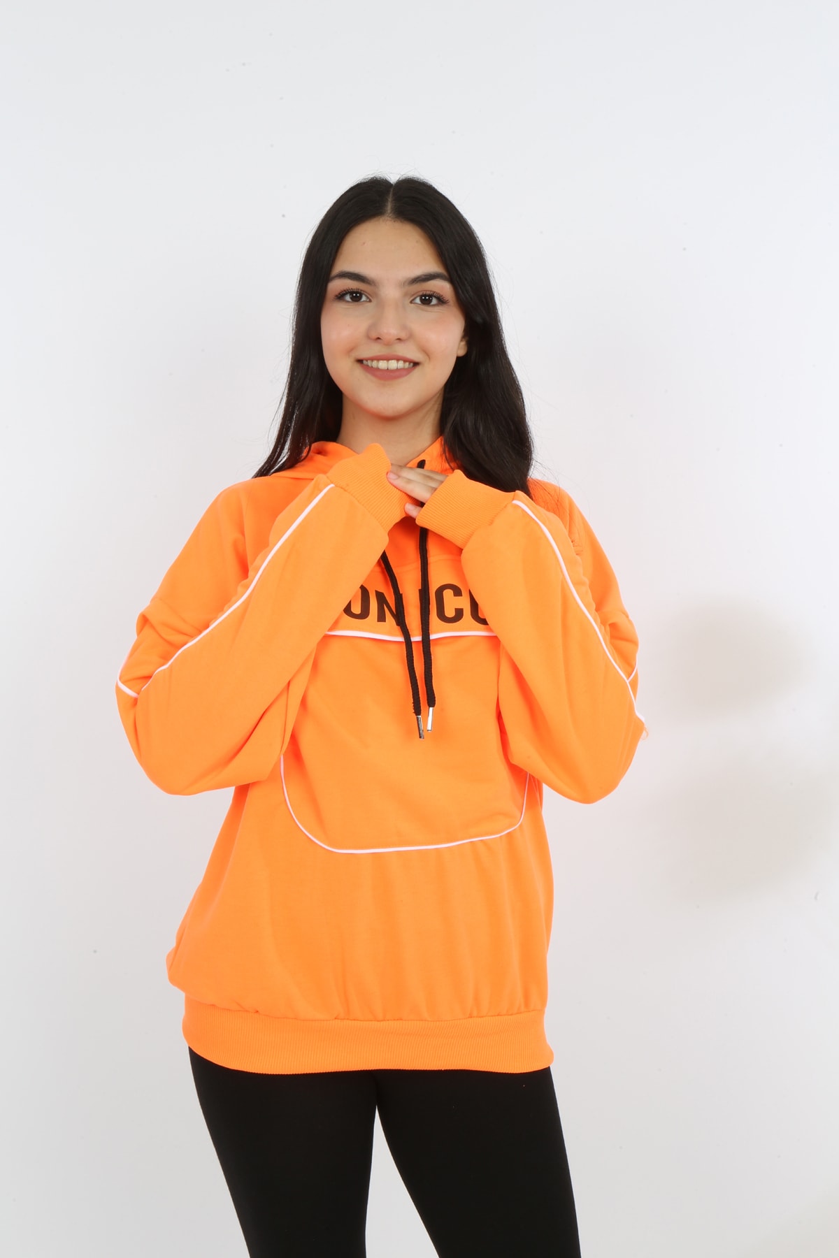 Kız Çocuk Yazı Baskılı Kapüşonlu Cepli Sweatshirt