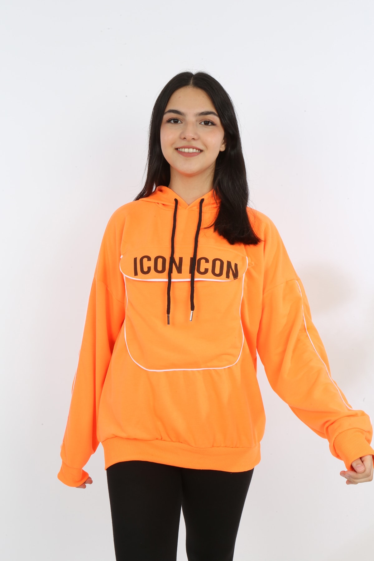 Kız Çocuk Yazı Baskılı Kapüşonlu Cepli Sweatshirt